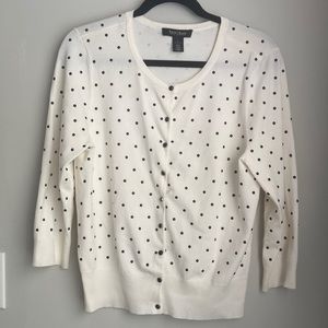 White House Black Market White Snap Front Polka Dot Sweater